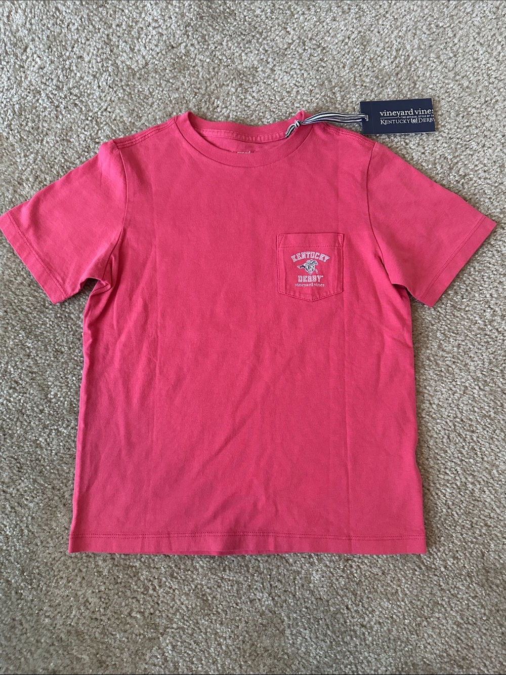 Vineyard Vines Kids Coral red Pocket Tee - Sz 7 NWT